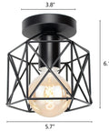 Retro Black Industrial Cage Ceiling Light 2 Pack, Compact Semi Flush Mount Pendant Fixture With E27 Base, dimensions 5.7"x6.1".