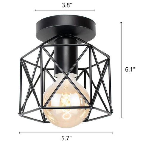 Retro Black Industrial Cage Ceiling Light 2 Pack, Compact Semi Flush Mount Pendant Fixture With E27 Base, dimensions 5.7"x6.1".