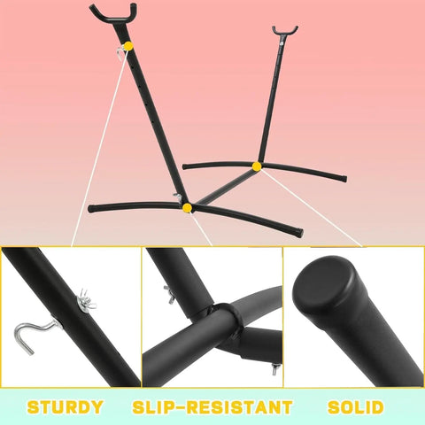 Heavy Duty Hammock Stand For Indoor And Outdoor Use, 650 Lbs Capacity, 9 Foot Long With Portable Carrying Case, powder coated steel close-up