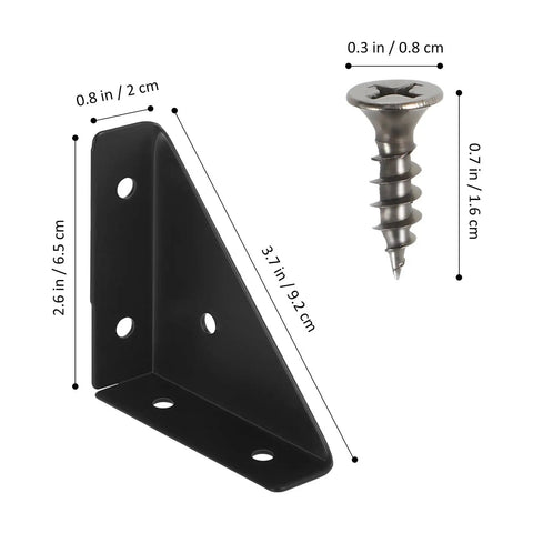 Heavy Duty Triangle Corner Brackets 10 Pack for Furniture and Cabinets with Pre Drilled Holes Right Angle in Dark Steel Cold Rolled Finish