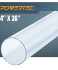 Clear PVC Dust Pipe 4 In By 36 In Long One Pack Rigid Tubing For Dust Collection Systems And Tool Hoses Compatible With Dust Collection Fittings shown in product display