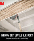 Sanding ceiling with Pro-Pak Drywall Sanding Paper, 25 Sheets, 120 Grit, 4.2 Inch By 11.25 Inch, Pre Cut Sheets That Fit Most Drywall Sanding Tools