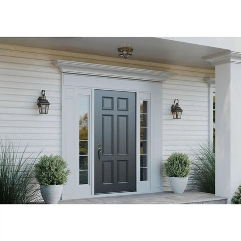 Image of a porch with two One Light Clear Beveled Glass Farmhouse Outdoor Wall Lanterns in Antique Bronze beside the door.