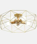 Gold Flush Mount Ceiling Light Fixture With Metal Cage Design Five Light Industrial Farmhouse Style Dope Brushed Brass Finish Modern Ceiling Lamp For Living Room Entryway Kitchen