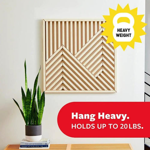 Wall art mounted using Heavyweight Picture Hanging Strips XL 20 Lb 32 Strips 16 Pairs Damage Free Hangers for picture frames.