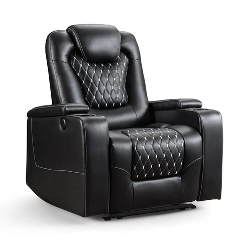 Power Recliner Chair With USB Ports And Cup Holders For Home Theater Vibes And Cozy Movie Nights In Overstuffed PU Leather Electric Seating