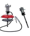 Pro Level Air Operated Grease Pump For 25 To 50 Lb Drums High Pressure Transfer Tool with red base and hose for easy lubrication.