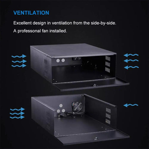 Heavy Duty 16 Gauge DVR Security Lockbox with Cooling Fan Black Finish 24 by 21 by 7 Inches showing interior ventilation design