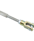 Bolt On Master Cylinder Clevis And Pushrod Kit Three Eighths Inch Fine Thread Clevis With Four Point Seven Five Inches Pushrod Length And Two Inches Clevis Includes Pin And Cotter Key For Brake Pedal Connection shown in side view.