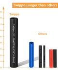 Comparison chart showing longer black heat shrink tubing from Heat Shrink Tubing Kit With 355 Pieces In 9 Sizes 3 To 1 Dual Wall Adhesive