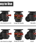 Set of 4 Heavy Duty Leveling Casters with Rock Solid Nylon Wheels and Thickened Steel Base showing adjustable usage instructions.