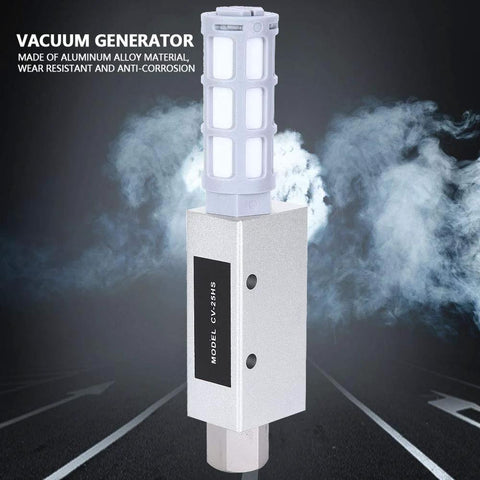 CV-25HS pneumatic vacuum generator with aluminum alloy body and white venturi top module