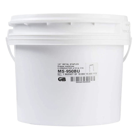 Bucket of 1/2 inch metal staples for Romex NM wire, 10,000 pieces, metal cable staple half inch recessed head contractor length