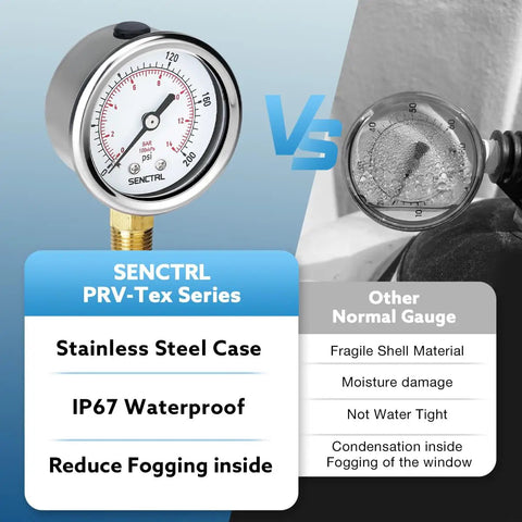 Comparison of 200 Psi Pressure Gauge With 2 Inch Dial, 1/4 NPT Lower Mount, Built To Last Waterproof Stainless Steel Case, IP67 Certified