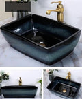 USZWBY Rectangular Ceramic Vessel Sink for Bathroom Vanity with Modern Countertop Installation Easy Simple Retro Luxury Light Grey Basin, side view