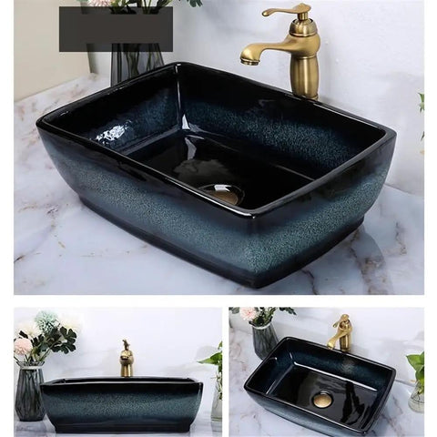 USZWBY Rectangular Ceramic Vessel Sink for Bathroom Vanity with Modern Countertop Installation Easy Simple Retro Luxury Light Grey Basin, side view