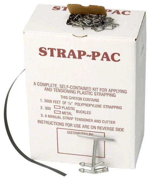 Badass Durable One Half Inch Polypropylene Strapping Kit With Three Thousand Feet Strapping Tape And Three Hundred Heavy Duty Wire Buckles Plus Manual Tensioner For No Sweat Crate Boxing And Straight Forward Bundling Tasks