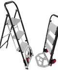 2 In 1 Hand Truck And Step Ladder Foldable Dolly Cart Heavy Duty For Moving Up To 330 Lb Reach High Shelves And Tight Spaces At Home Shop Or Job Site Smooth Rolling Wheels And Solid Stand For Everyday Use, foldable steel ladder and cart