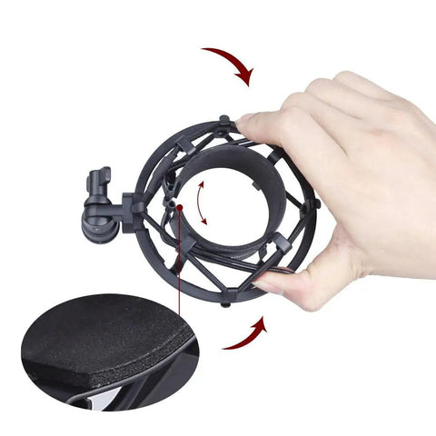 Universal 50mm Microphone Shock Mount And Clip Holder For 48 To 54mm Condenser Mics with adjustable black metal frame