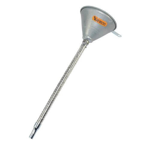14.84 Inch Steel Bendable Spout Funnel With Filter For Automotive Oils And Liquids, Flexible Metal Funnel with ribbed hose.
