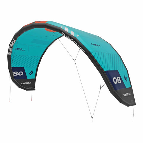 Ghost V3 One Strut Kiteboarding Kite With Compact Swept Canopy in blue, featuring aerodynamic design for efficient upwind reach.