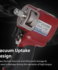 Close-up of 1/2 Inch Mini Air Impact Wrench with Twin Hammer, lightweight vacuum uptake design, made in Taiwan