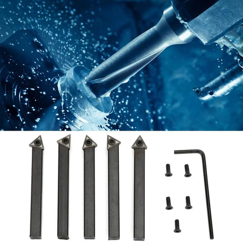 5-pack 1/4in indexable carbide turning tool bits with tungsten carbide inserts, screws and hex key for lathe machining