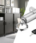 Tough As Nails Push Plunger Cabinet Door Locks Machined Steel Sliding Drawer Latches with key and screws for installation.