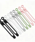 Heavy Duty Reusable Silicone Cable Ties Sort Your Wire Mess Like A Boss Handle Data Cables Zero Sweat Always Keep Your Workspace Crisp With This Flexible Tear Proof 20 Pack Organizer Kit, 10 silicone cable ties in black, white, gray, green, and pink