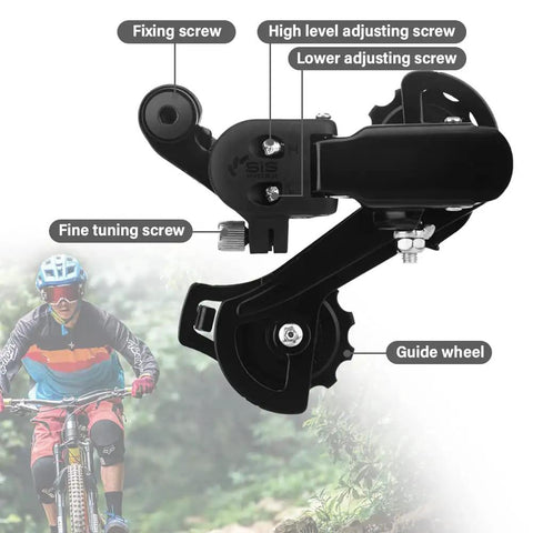 Solid Aluminum Rear Derailleur For Mountain And Road Bikes Direct Mount Hanger Fits 6/7/8/9/10 Speed Systems Smooth Shifting And Ride Ready Durable Bike Repair Accessory For Everyday Rides shown in detail with labeled parts.