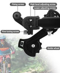 Rear Derailleur For Mountain Bike With Direct Hanger Mount, 6 7 Speed Compatible, Aluminum Alloy, close-up with labeled screws