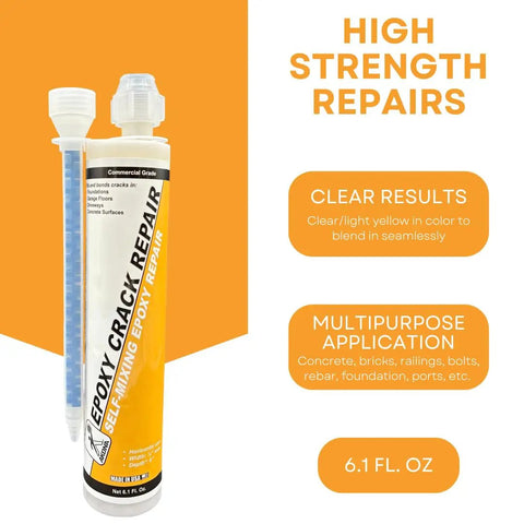 Epoxy Crack Repair Filler For Concrete And Brick Injectable Clear Liquid Resin That Stops Air And Water Leaks, 6 oz