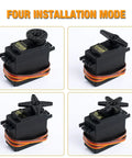MG995 Digital RC Servo Motors Set Four Pack With Metal Gears shown in four installation modes.