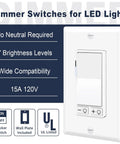 2 Pack Dimmer Light Switch Featuring Single Pole And Three Way Circuits Smooth Sailing Flicker Control Real Deal Sturdiness Includes Pure White Faceplate on wall.