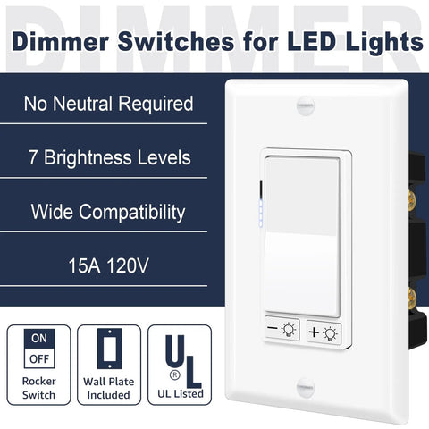 2 Pack Dimmer Light Switch Featuring Single Pole And Three Way Circuits Smooth Sailing Flicker Control Real Deal Sturdiness Includes Pure White Faceplate on wall.