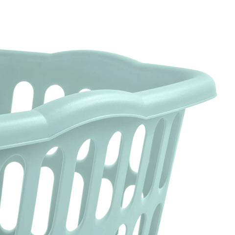 One And A Half Bushel Rectangular Laundry Basket Set In White And Aqua, 12 Pack, Lightweight Durable Plastic Bins With Contoured Grip Handles And Large Ventilation Holes To Cut Odors, Easy Carry For Laundry Day