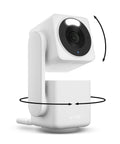 4K Pan Tilt Security Camera With Color Night Vision For Indoor And Outdoor Use, Smart AI Home Monitor, front view with rotation arrows.