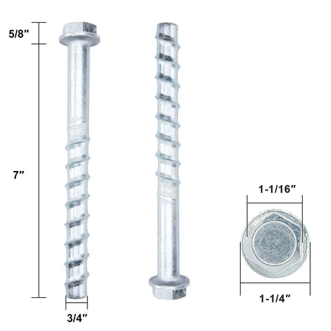 Heavy Hitter Hex Head Concrete Anchor Bolts 3/4 X 7 Inch Zinc Plated Steel Fasteners For Masonry Drilling detailed view
