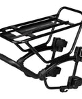TetraRack M1 Fork Mount Rack For Bikes, Adjustable Top Plate, Easy Hook And Loop Strap Attachment, black finish, side view.