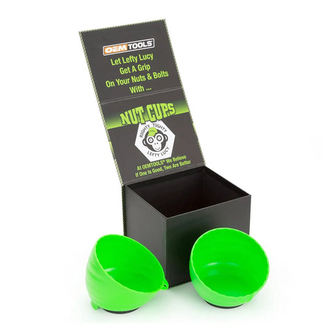Green Magnetic Nut Cups 2 Pack, Curved Magnetic Parts Tray Holds Up To 5 Pounds next to open box