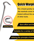 Badass Manhole Hook 3 Pack Drain Lid Lifter With No Sweat Grip Portable Handle for quick lifting of manhole covers with J-head design.