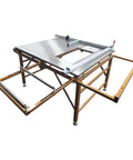 Heavy Duty 220 Volt Table Saw With Rugged Stand For Woodworking Crews Featuring Smooth As Silk 45 Degree Bevel Cuts And A Badass Sliding Table Extension.