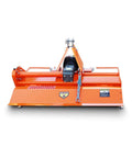 Front view of Category 1 Three Point Tiller Attachment For Tractors, PTO Driven Cultivator With 540 RPM Gearbox, orange color