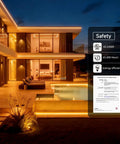 Five Color In One LED Strip Lights With RGBWW And RGB CCT Tunable White illuminating modern house exterior at night