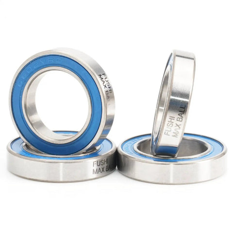 15x24x5mm Chrome Steel Cartridge Bearings With Grease Seal Blue Beefed-Up Full Ball 6802LLU For Hubs And Pivots Pack Of 4 Sealed Bearings High Load Capacity Rugged Durability, blue-sealed bearings shown in front and side views