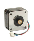 Front view of Neptune3 Pro NEMA 17 bipolar stepper motor with brass pinion gear and 6-wire harness.