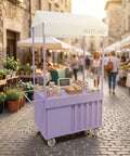 Outdoor Mobile Food Cart With Awning Portable Rolling Vending Station For Side Hustlers Pop Up Fairs featuring a pink kiosk with sweets.