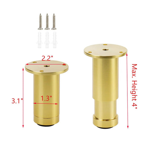 Top Shelf Gold Adjustable Metal Sofa Legs For Couches And Tables Flat Out Durable Heavy Duty Furniture Feet with screws included.