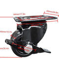 Heavy Duty Swivel Caster Wheels Set Of Four With Solid Brakes Smooth Nylon Rollers For Carts Heavy Furniture Floor Friendly Top Shelf Tough Steel Brackets Hassle Free Swap Casters close-up view with dimensions labeled.