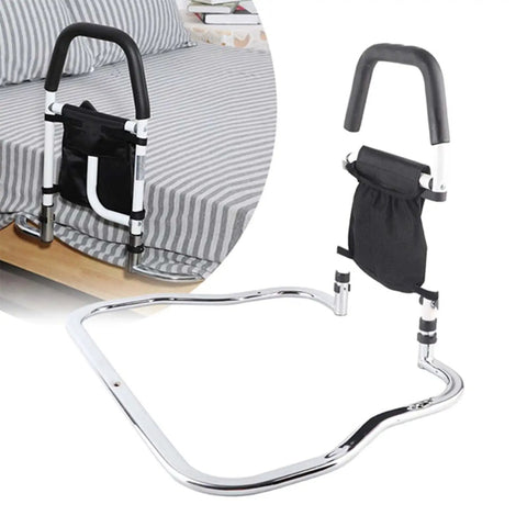 Sturdy Stainless Steel Bed Rail Safety Aid With Anti Slip Handrail For Fall Prevention And Independence next to a bed